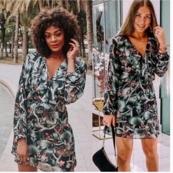 Johanna Ortiz X H&M Collab Tropical Patterned Dress with Flounce Hem Size Medium - Picture 11 of 14